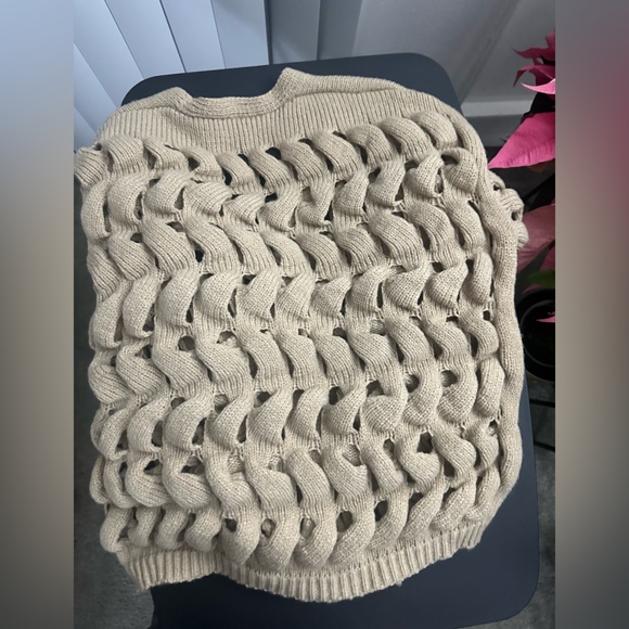 Chunky Hollow Out Knit Khaki Cardigan - Picture 7 of 11